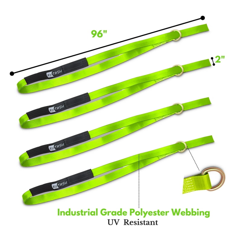 RYTASH Green 4 Pack Heavy Duty Lasso Ratchet Straps for Cars and ATVs 96