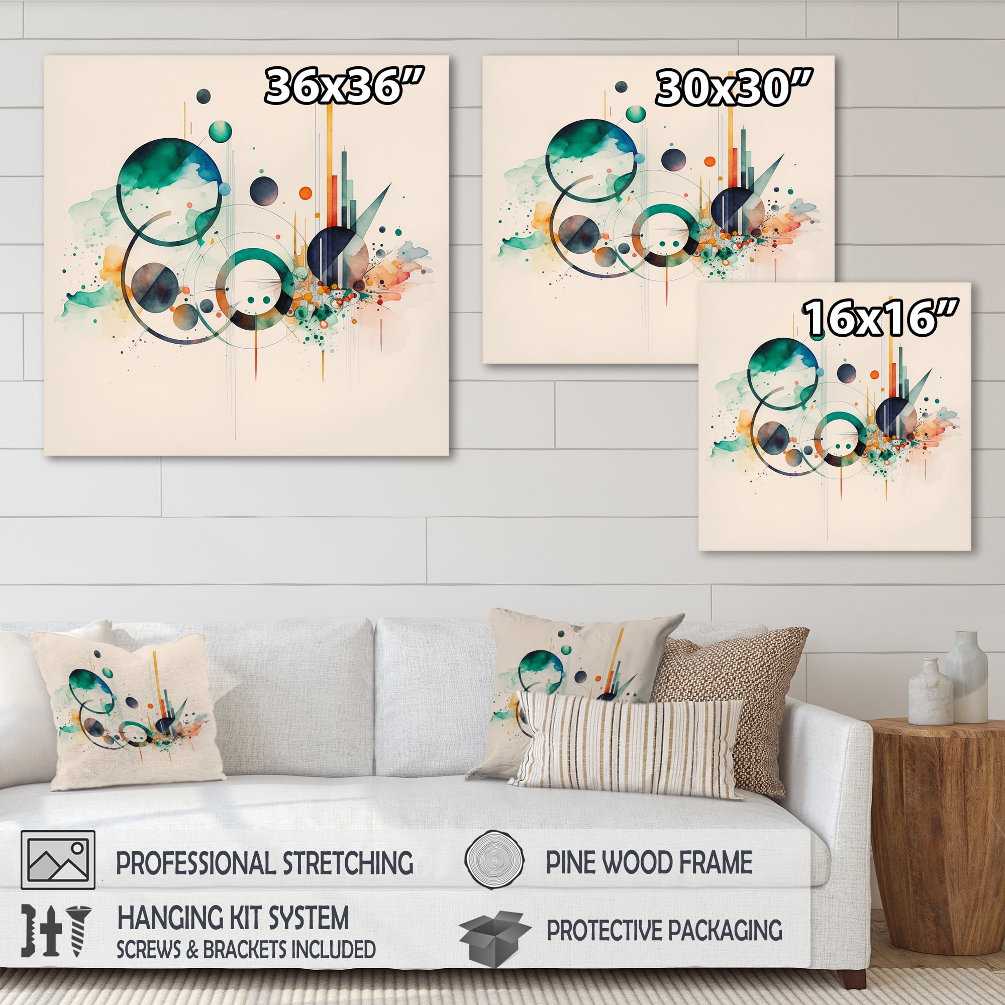 Designart Multi-Color Watercolor Geometric Art II Canvas Wall Art