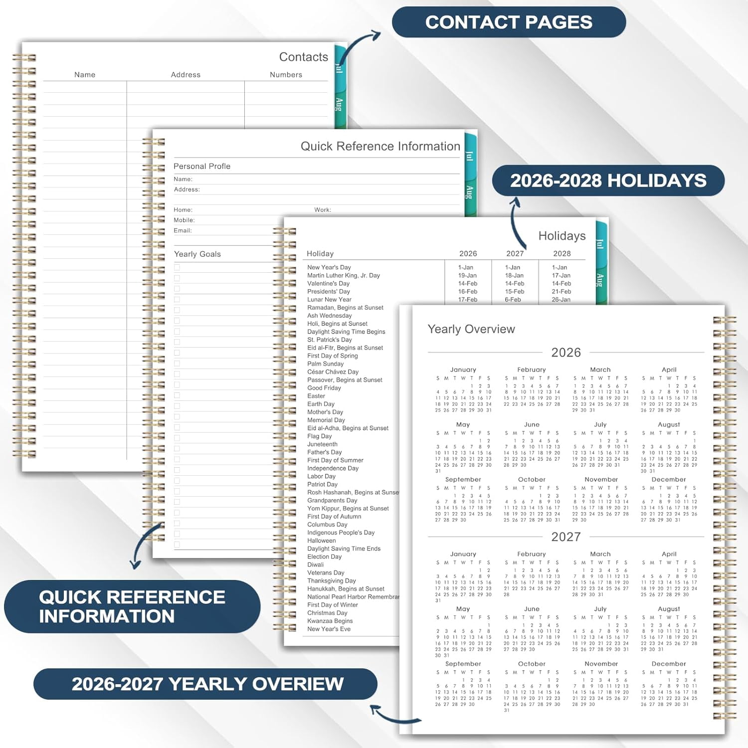 Planner 2026-2027 - 2026-2027 Planner weekly and monthly, July 2026 - June 2027, 9" x 11", Academic Calendar 26-27 with Colourful Tabs, Inner Pocket, Premium Paper, Twin-wire Binding