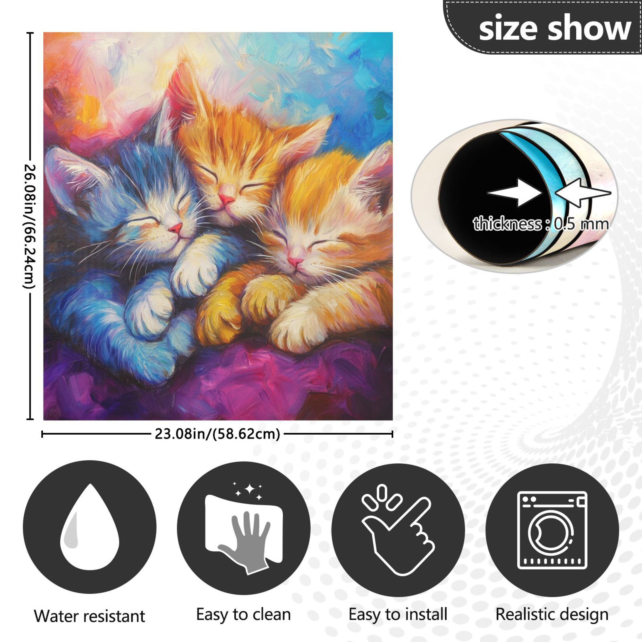 Dishwasher Magnetic Sticker 23x26 Inch Refrigerator Magnetic Sticker Washing Machine Magnetic Sticker Kitchen Panel Magnetic Sticker Home Decor Three Cute Colored Cats