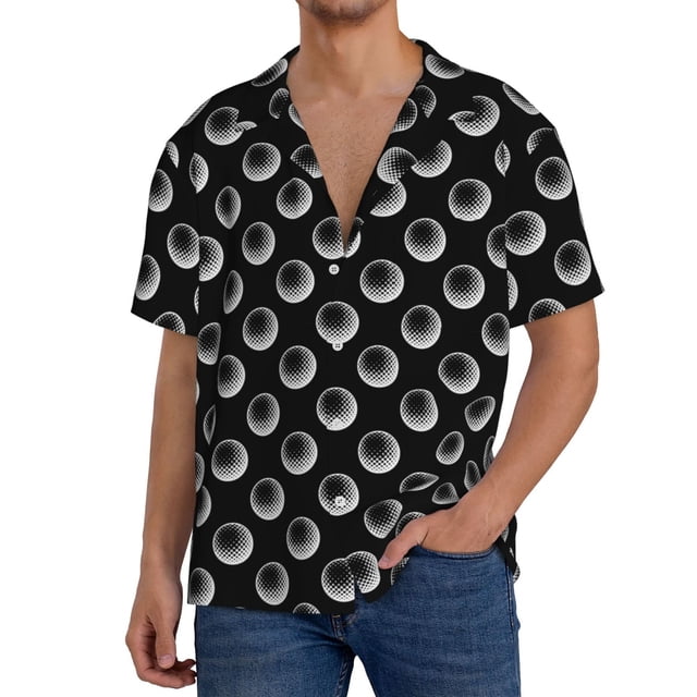 Fotbe Golf Balls Camisa Estampada de Manga Corta para Hombre, Casual de Verano, Estilo Playero, Sin Arrugas-4X-Large