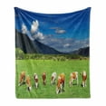 thumbnail image 1 of Cattle Soft Flannel Fleece Throw Blanket, Mountains and Cloudy Blue Sky Landscape Background with Grazing Cows Illustration, Cozy Plush for Indoor and Outdoor Use, 60" x 80", Multicolor, by Ambesonne, 1 of 6