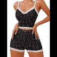 thumbnail image 1 of Conjunto de Pijama de 2 Piezas para Mujer, Sin Mangas, con Estampado Floral, de Corazón y Cereza, Pantalones Cortos Informales, Ropa de Dormir, Negro, Talla XL, 1 of 8