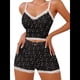 thumbnail image 1 of Conjunto de Pijama de 2 Piezas para Mujer, Sin Mangas, con Estampado Floral, de Corazón y Cereza, Pantalones Cortos Informales, Ropa de Dormir, Color Negro, Talla M, 1 of 8