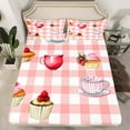 thumbnail image 2 of Manfei Kawaii Cake Dessert Bed Sheets for Teen, Cartoon Coffee King Sheets, Salmon Buffalo Plaid Sheet Set, Luxury Bedroom Decor, 4-Piece, 2 of 7