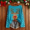 thumbnail image 2 of Fiaer Christmas Long Sleeve Shirts for Women Oversized Reindeer Snowflake Knit Tops Crew Neck Loose Fit Funny Graphic Fashion T Shirts Sky Blue XL, 2 of 3