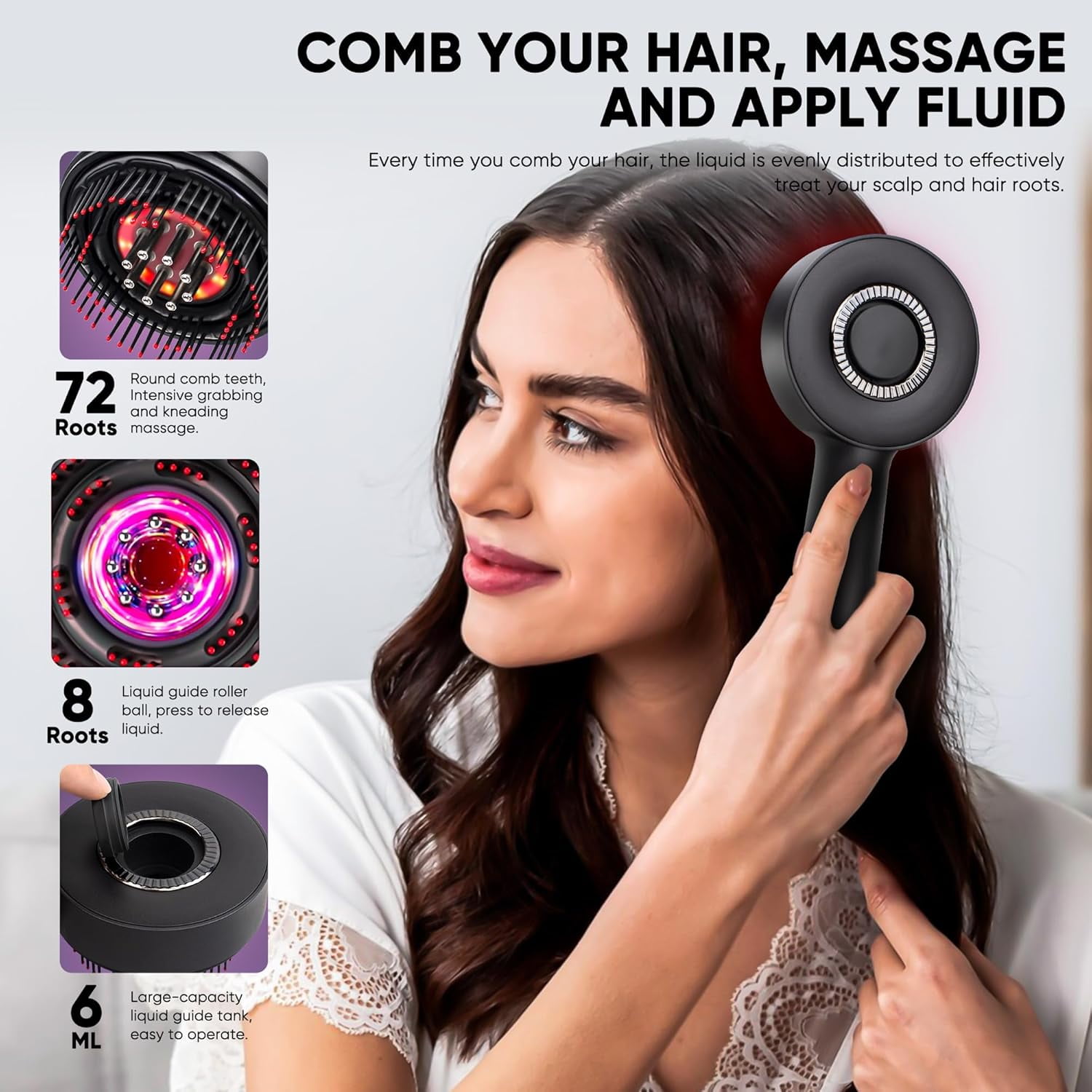 Red Light Therapy Hair Brush, Oil Applicator for Hair Care, Electric Massage Hair Comb for Head for Smoother, Thicker (Black)