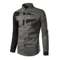thumbnail image 3 of Handshe Men's Long Sleeve Button-Down Shirt, Slim-Fit Casual Stylish Contrast Color Panel Shirt for Halloween Party, Daily Casual Wear, 3 of 8