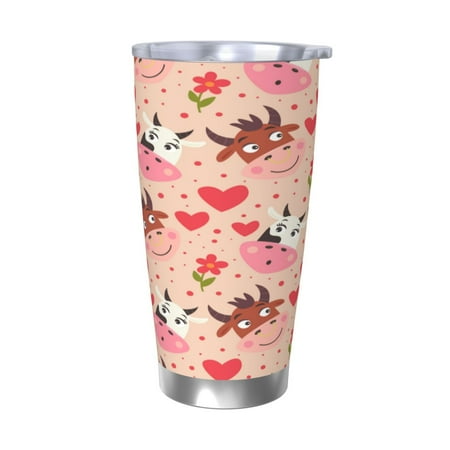 

Fuzoiu cow bull with flower and heart Print 20oz Tumbler Stainless Steel Vacuum Insulated Car Cup Insulated Coffee Mug Travel Mug with Lid Thermal Cup for Outdoor-Without Straw