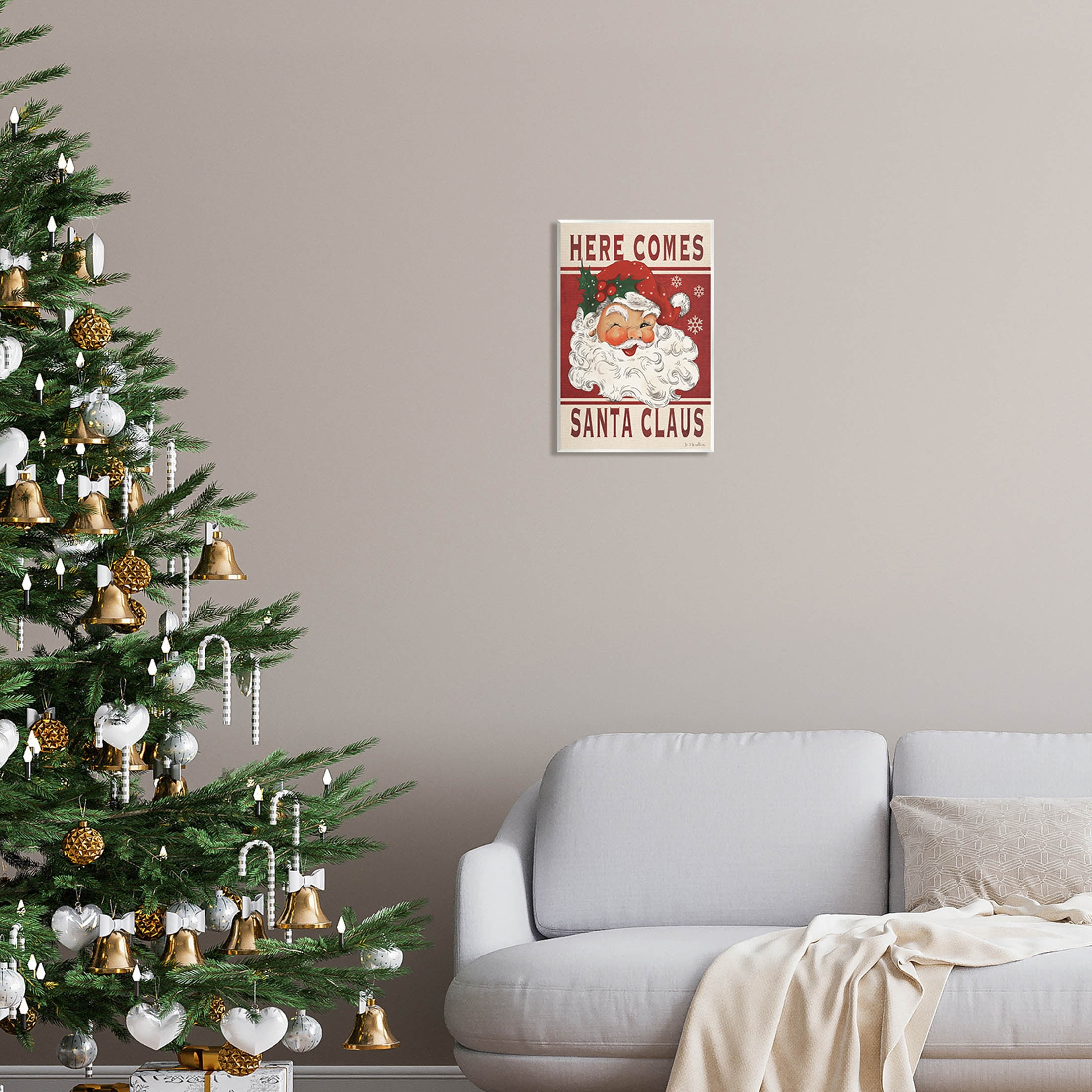 Here Comes Santa Claus Smiling Vintage Holiday Graphic Art Unframed Art Print Wall Art