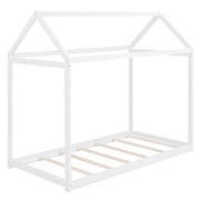 Euroco Twin Wood House Bed Frame with Roof, White
