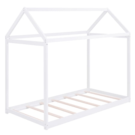 Euroco Twin Wood House Bed Frame with Roof, White