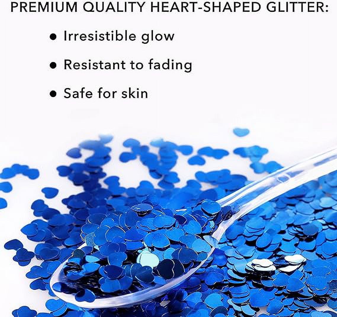 Nail Glitter - Blue Hearts Chunky Glitter in Jar - 10 Oz Glitter for Crafts - Glitter for Slime - Face Glitter - Candle Glitter - Body Glitter