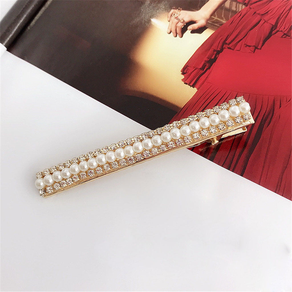 Fashion Women Crystal Pearl Hairpin Stick Bobby Barrette Clips Hair Accessories 