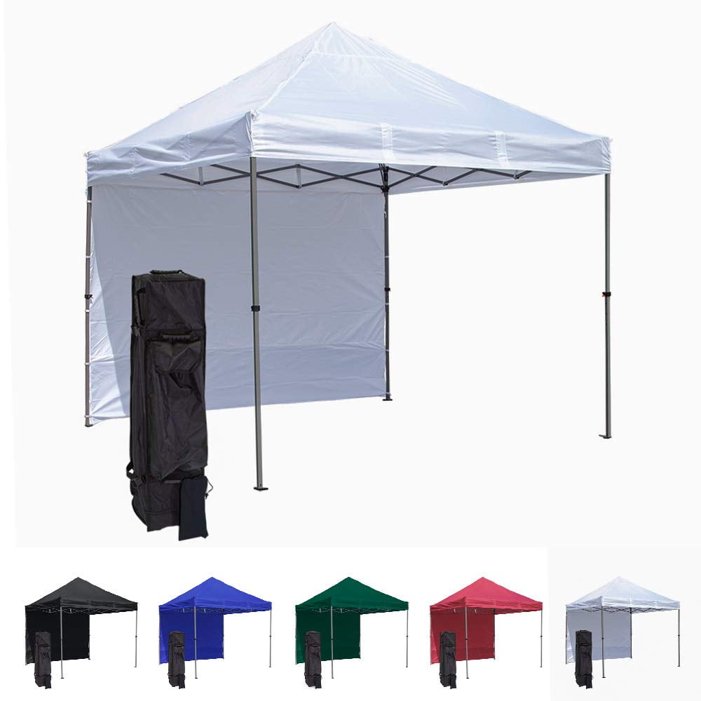 White 10x10 Pop Up Canopy Tent And Side Wall Compact Edition