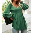 thumbnail image 5 of Mengpipi Women's Casual Puff Long Sleeve Peplum Tunic Tops V-Neck Loose Fit Pleated Flare Blouse T-Shirts with Smocked Cuffs, Green-M(US 8-10), 5 of 6