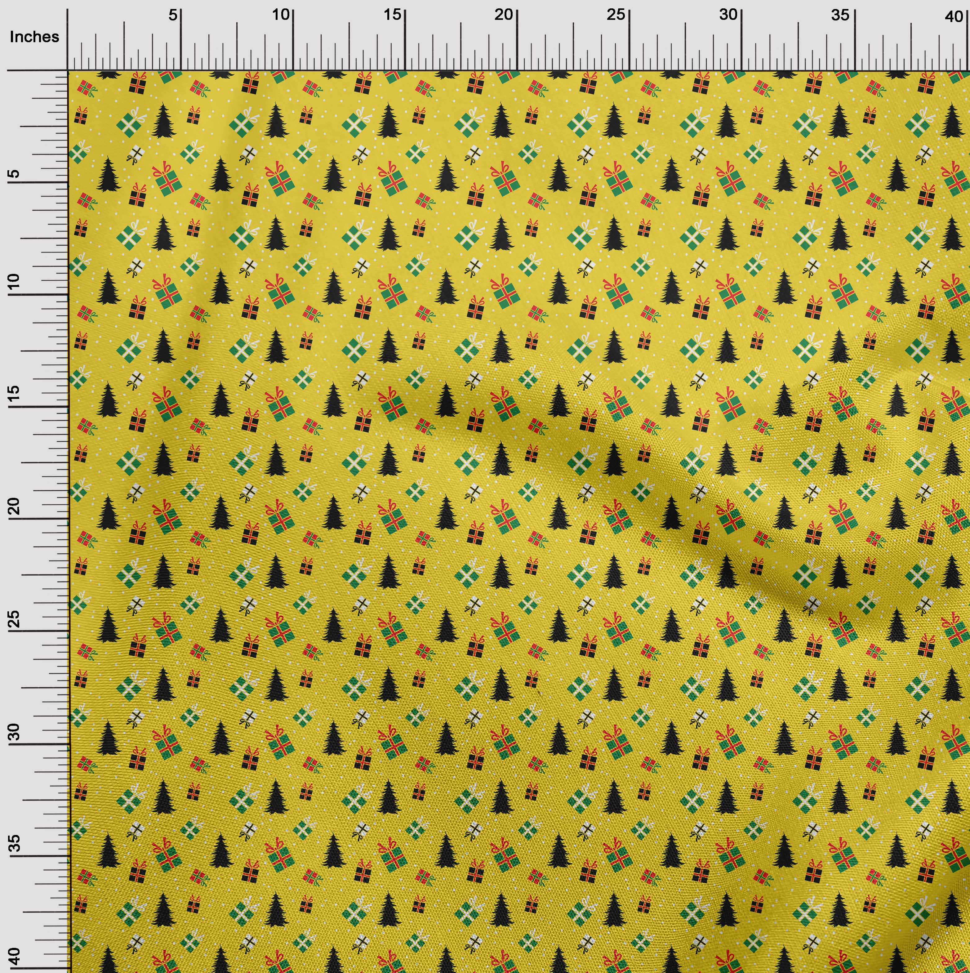 oneOone Polyester Spandex Yellow Fabric Merry Christmas Diy Clothing Quilting Fabric Print Fabric By Yard 56 Inch Wide-K1R