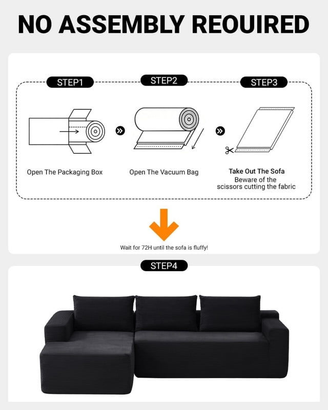 L-Shaped Modular Sectional Sofa with Chaise, 96.9'' Corduroy Boneless Couch Cloud Sofa with Deep Seat for Living Room Bedroom
