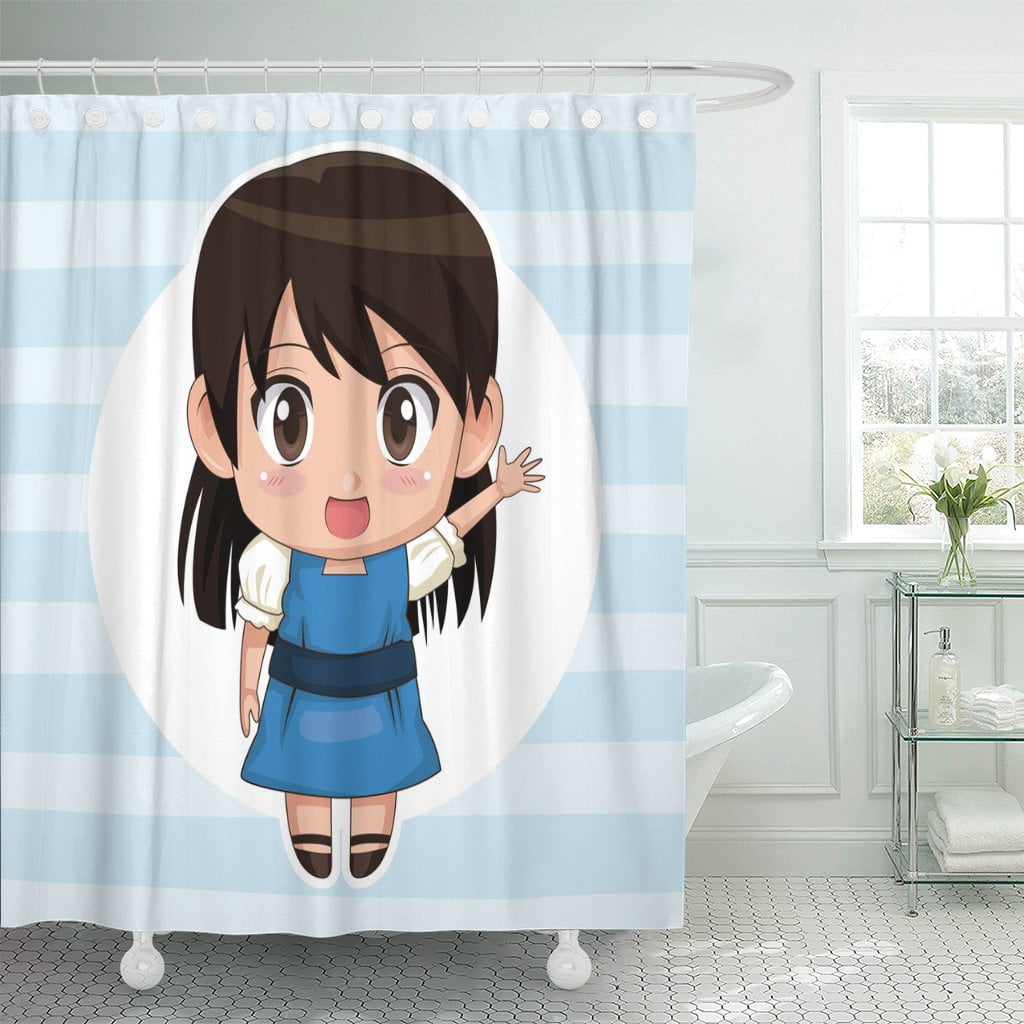 PKNMT Blue Striped Color Circular and Cute Anime Girl Expression Shower