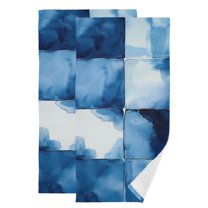 Yayeee Hand Towels for Bathroom Set of 2 Quick Dry Super Absorbent Soft Hand Shower Towels, 28" x 14", Blue Pattern