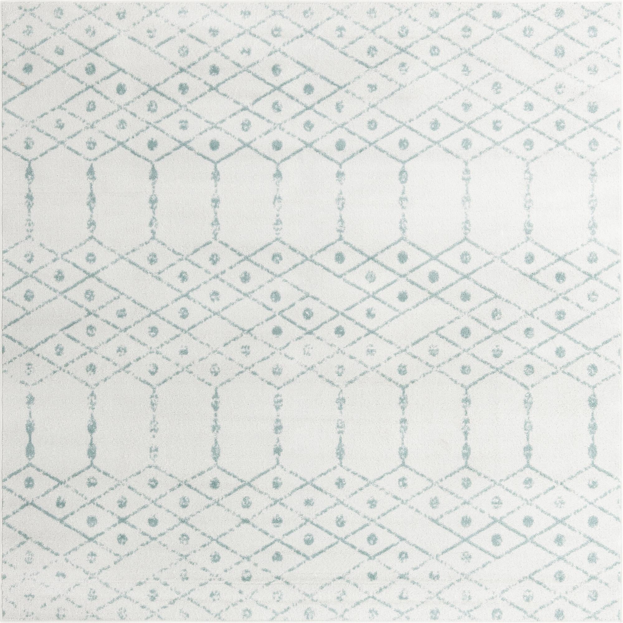Paxon Trellis Collection Rug 5 Ft Square Ivory Aqua Medium