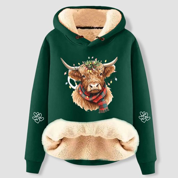 Oversized Hoodie For Women Funny Cow Print Casual Loose Fit Comfort Christmas Sweatshirt Warm Soft Xmas Blouses Fall Pullover Long Sleeve Tops Loungewear Winter Outfits