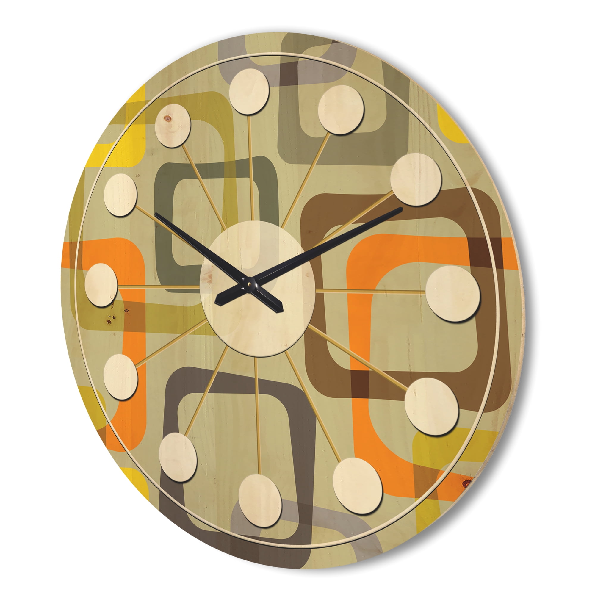 Designart 'Square Retro Design VII' Mid-Century Modern Wood Wall Clock