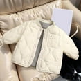 thumbnail image 2 of Lenpel Girls Boys' Puffer Jackets Unisex Baby Toddler Long Sleeve Crew Neck Button down Quilted Jackets Warm Outwear Coats(Beige,6-7 Years), 2 of 4