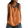 thumbnail image 3 of Feancey Cotton Linen Plus Size Tank Tops for Women Colorblock Sleeveless Beach Shirts Side Button Casual Vacation Tanks Summer Clothes Brown 3XL, 3 of 8