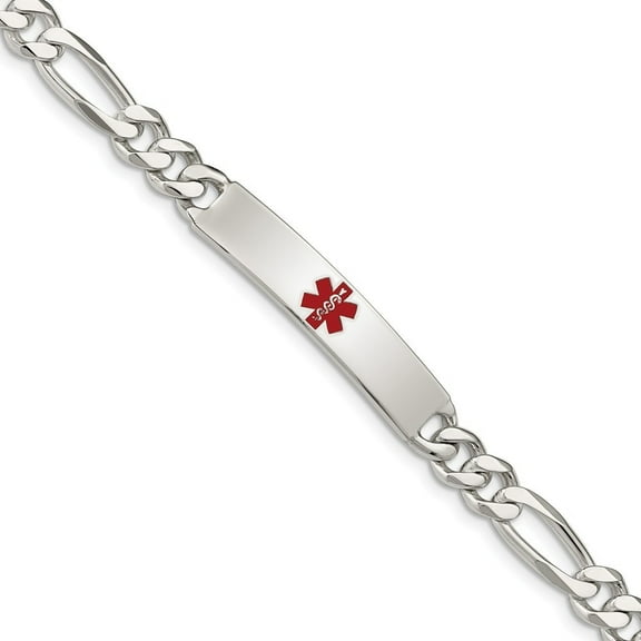 Sterling Silver Polished Medical Figaro Anchor Link ID Bracelet - 8.5 Inch - Measures 6.5mm Wide