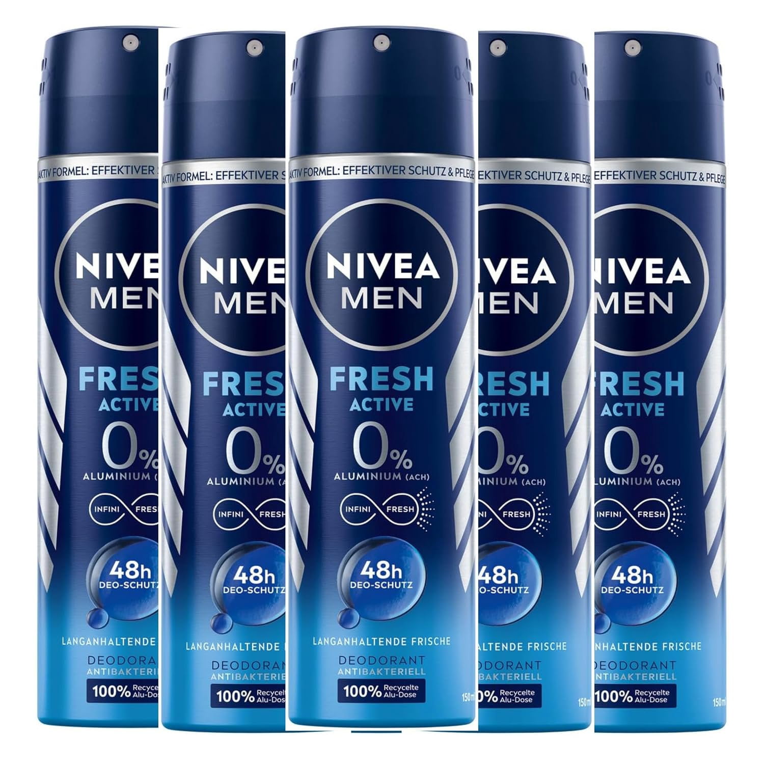 NIVEA Men Fresh Active Deodorant Spray, Aluminum Free, 6 Pack