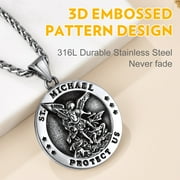 Bandmax Stainless Steel The Archangel Saint Michael Medallion Pendant Necklace for Men Women Round Charm Necklace for Christian Prayer Father Day