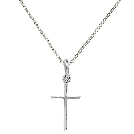 Primal Silver Sterling Silver Rhodium-plated Child's Polished Cross Pendant with 18-inch Chain