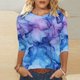 thumbnail image 4 of 3/4 Manga Tops para las Mujeres Impreso Cuello Redondo Blusa, Camisa de Manga Larga Casual para el Uso Diario de la Primavera, 4 of 5