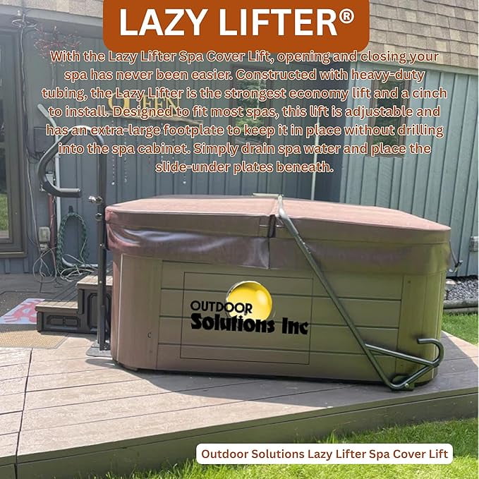 Outdoor Solutions Inc. Lazy Lifter® Heavy-Duty Hot Tub Cover Lifter, Spa Cover Lift for 6'-8' Hot Tubs, Extra Large Footplate for Stability That Fits Under The Tub