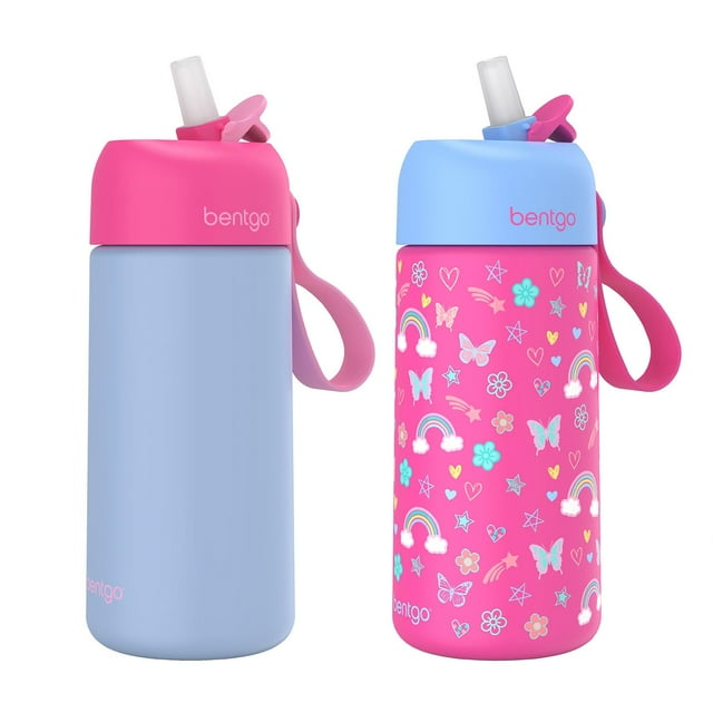 Bentgo 2-Pack Kids Stainless Steel 14 oz Water Bottle Set, Assorted Designs