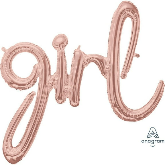 30 inch Script Phrase: "Girl" - Rose Gold (Air-Fill Only) Foil Mylar Balloon - Party Supplies Decorations