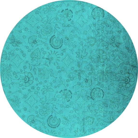 Ahgly Company Machine Washable Indoor Round Oriental Turquoise Blue Industrial Area Rugs, 7' Round