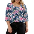 thumbnail image 3 of Plus Size Shirts for Womens Summer New Fashion 3/4 Sleeve Casual Printed V-Neck T-shirt Button Spring Tops, 3 of 8