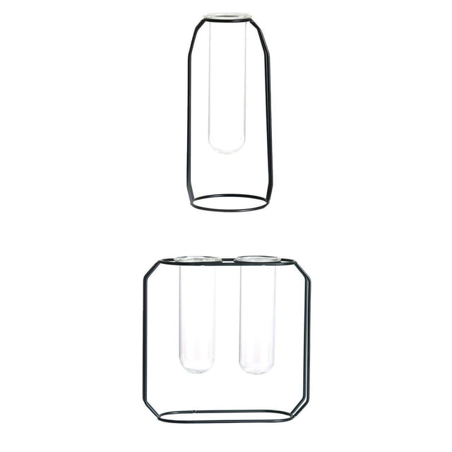 2pcs de Botella de de Florero de Aire con Marco de Hierro Negro Sunnimix Florero de tubo de ensayo de soporte de hierro