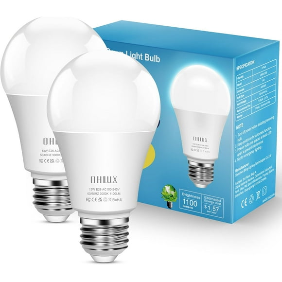 TRAHOO-Dusk to Dawn Led Outdoor Light Bulb, 13W(100W Equivalent) E26 A19 Automatic On/Off, 3000K Warm White Photocell Sensor Light Bulbs Outdoor/Indoor for Porch,Garage, 2 Pack