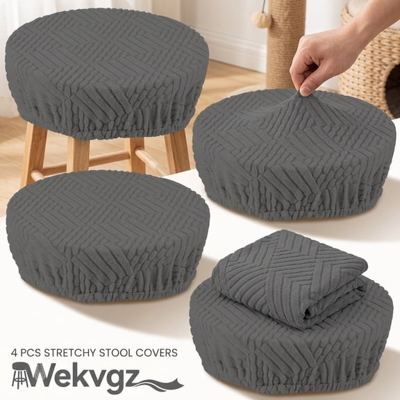 Wekvgz 4 Pcs Elastic Bar Stool Cover Fits 11 to 18 Inches Chair Washable Polyester Round Stool Cover for Home Cafe Office Restaurant