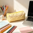 thumbnail image 2 of Cute Pencil Pouch, Quilted Gingham Pencil Case with Lace Accent, Zipper Organizer Bag for Office Desk Artists Travel and Makeup Storage, 6.7 Inch, 2 of 7