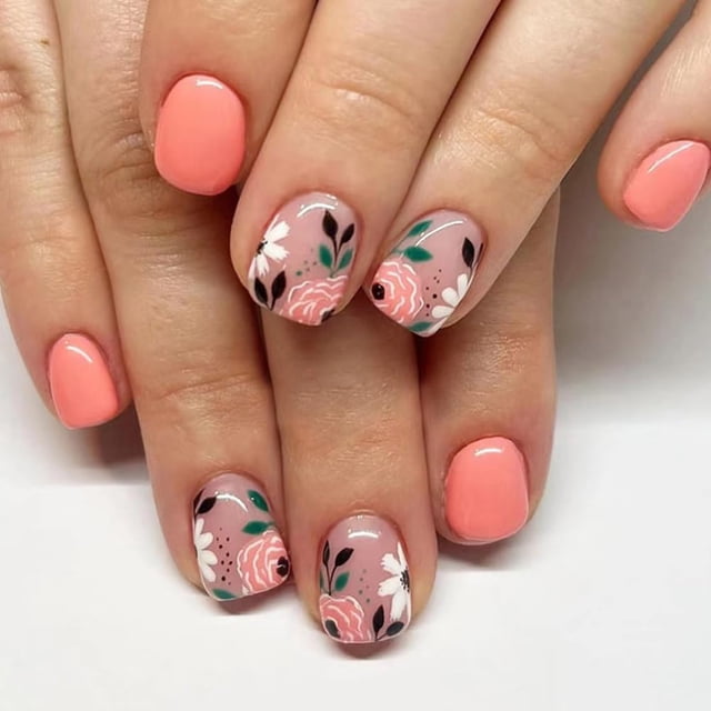 Uñas postizas adhesivas WAFOLOZE cortas cuadradas con diseño floral, 24 piezas