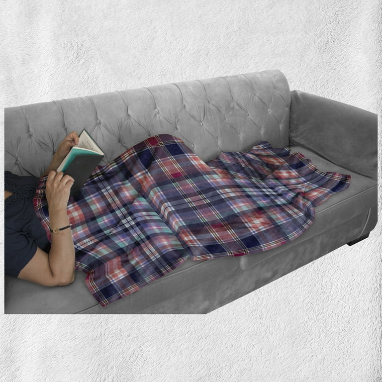 Checkered Soft Flannel Fleece Throw Blanket, Pink and Blue Colored