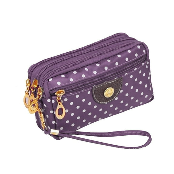 keusn multi slots four zipper women wallet canvas big capacity lanyard coin purse change bag purple