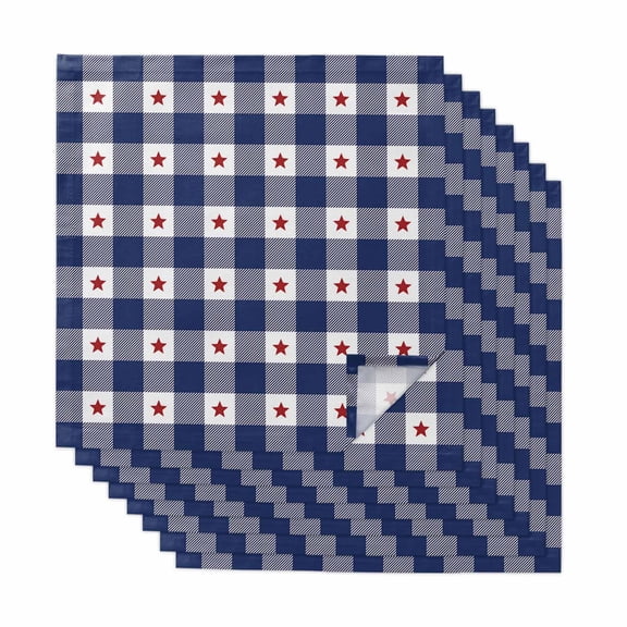 4th of July Cloth Napkins, Independence Day Blue White Plaid Red Star Washable and Reusable Dinner Napkins Set of 8, Table Napkin for Kitchen Party Birthday Wedding Hotel Housewarming 20"x20"