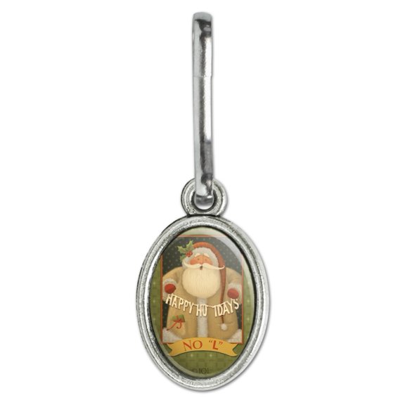 Christmas Holiday No L Noel Santa Happy Antiqued Oval Charm Clothes Purse Suitcase Backpack Zipper Pull Aid