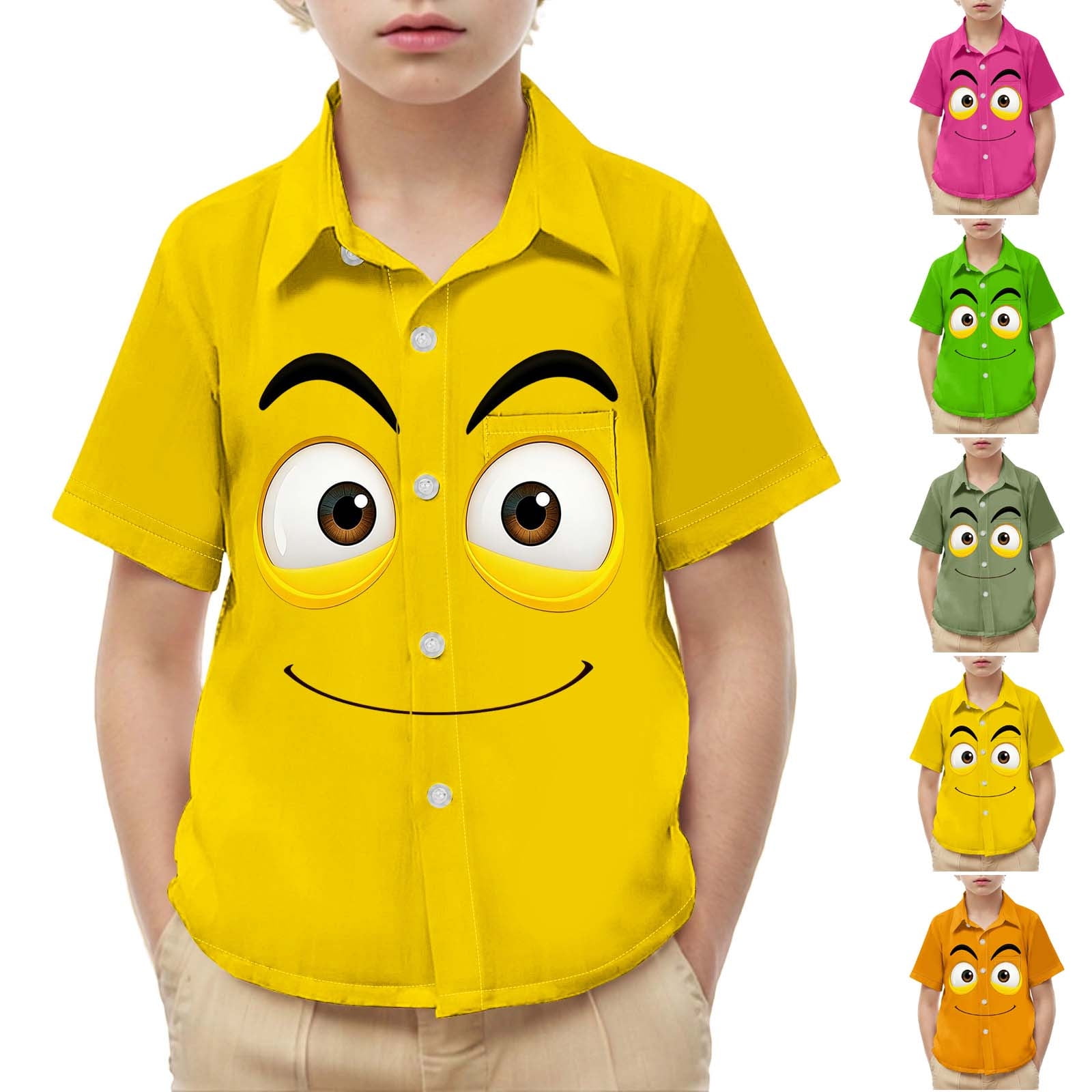 Babcutegg Boys and Girls Short Sleeve Casual Shirt with Playful Print Design Functional Front Pocket and Comfortable Cotton Blend Fabric Yellow Size 2