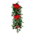 thumbnail image 2 of 20 Inch Artificial Christmas Teardrop Door Swag, Decorated With Holly Leaves, Red Flowers, Yellow Berries And Red Berries，Winter Wall Ornament For Front Door Porch Entryway, 2 of 6